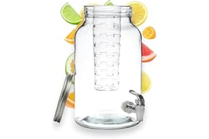 PZL CONCEPT Distributeur Boisson avec Infuseur et Robinet 6 L - Fontaine à Eau et Cocktail - Design Diamant - Bol à Punch - Jarre en Verre pour Limonades - Bonbonne - Bocal - Fêtes et Anniversaires