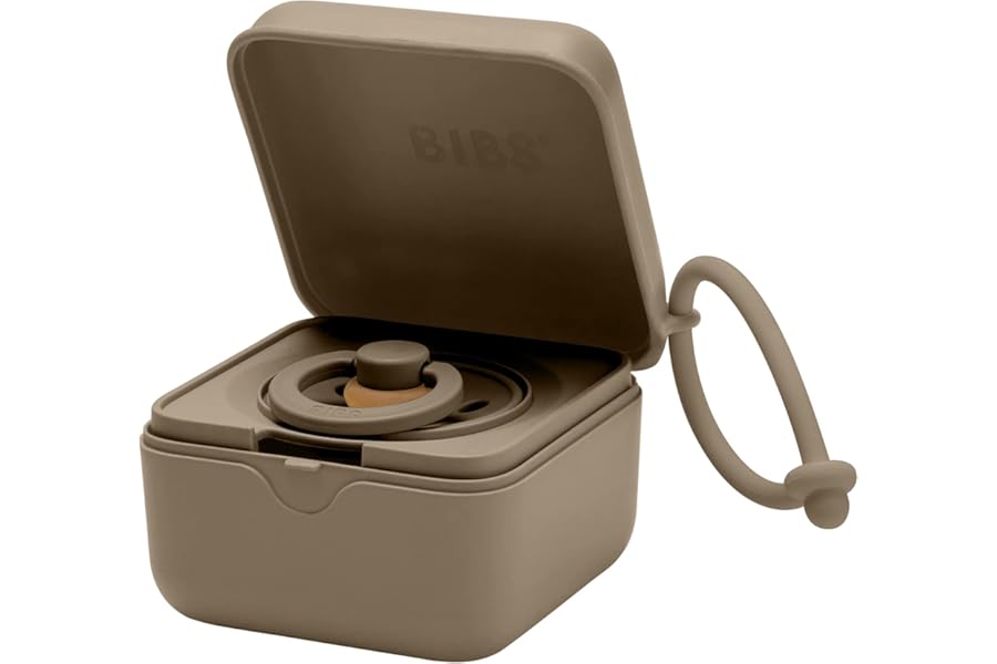 BIBS Pacifier Box with Strap. Soother Holder and Steriliser case. 100% BPA Free Food-Grade Material. Made in Denmark. Dark Oak