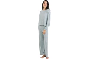 TRAMAS+ Pijama Mujer Entretiempo, Pijama Angorina de Mujer, Conjunto de Camiseta de Manga Larga y Pantalón Largo con Cintura Ajustable Calentito, Conjunto para Mujer