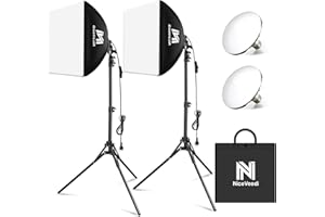 NICEVEEDI Softbox, 2 x 40 x 40 cm Lampe de Photographie avec Trépied de 160 cm et Ampoule LED 50 W/5400 K, éclairage Continu pour la Photographie/L'enregistrement Vidéo/La Diffusion en Direct/Portrait (2-Pack)