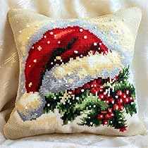 Kit Punto Croce Natale 40x40cm - Prestampato Con Ago E Filo | Per Cuscino Fai Da Te | Ideale Per Principianti - Foto 7