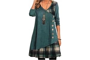 FRESQA Vestidos para Mujer Europeo y Americano otoño e Invierno Elegante Vestido de Fiesta Suelto Todos los días Vestido de Manga Larga con Botones