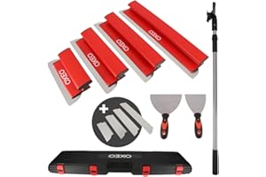 OXEO Lames à Lisser plaquiste - Coffret lames 0.35mm et 0.5mm - Acier inoxydable - Perche extensible - Lames souples et rigides