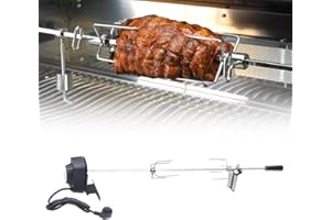 NIGORIY Edelstahl Grillspieß Set, 4W Drehspieß Spirit, 360° Drehbarer Winkel Drehspieß Grill 8kg Belastbarkeit Drehspiess mit Motor für Gasgrill Grillspieße Edelstahl