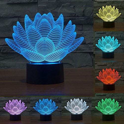 Ruumika 3D Optical Illusion Lotus Flower 7Color Change Night Light Switch LED Desk Table Light Lamp