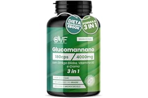 PARAFARMACIA, ORGANIC VITAMINS & FOOD OVF Glucomannano Forte 4000mg 180 cps - Glucomannano Naturale con Ginkgo Biloba, Vitamina B3 (Niacina), Cromo - Glucomannano Capsule che favoriscono il Microcircolo e il Senso di Sazietà