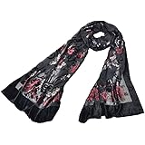 Nella-Mode Festlich-Elegante Seidensamt-Ausbrenner-Stola; Dévoré Seidenschal mit floralem Muster; Schal aus 65% Seide 35% Vis