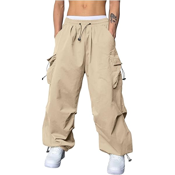 Pantaloni Cargo Baggy Donna E Uomo - Stile Y2K Harajuku, Vita Alta, Tasc Laterali, In Cotone - Foto 6