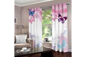 CTQTZ Papillon Rideaux occultants Lot de 2 coloré Papillon Rideaux avec Oeillets 170x200 cm (Largeur x Hauteur) Rideaux Opaques Moderne pour Chambre d'enfant