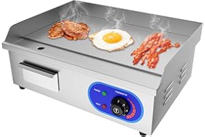 TAIMIKO Plancha Électrique Professionnelle en acier inoxydable Commercial Plaque de Gril en Fer 3000W 220-240V Lisse