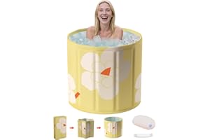 NARRA Vasca da bagno Portatile per Adulti - Vasca da Bagno Freestanding con Doccia Spa, Termoregolazione Ghiaccio/Caldo,Ideale per SPA Domestica e Viaggio- Versione Compact 70x65 cm Giallo
