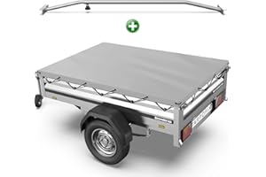 Tarpofix® Telo per rimorchio auto 212 x 123 x 7,5 cm + 1x Staffa per telone (regolabile 100-145 cm) - Copri rimorchio in materiale PVC - Telo PVC per vari rimorchi auto da 750kg