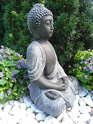 Steinfigur Buddha, Gartenfigur Steinguss Basaltgrau - 2