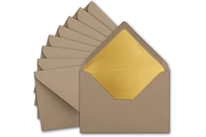 NEUSER PAPIER FarbenFroh by Gustav Neuser - Sobres (25 unidades, DIN C5, 156 x 220 mm, cierre húmedo con solapa puntiaguda), color marrón capuchino con forro dorado