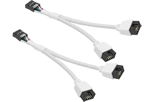 GELRHONR 2PCS USB 2.0 9Pin Female to Dual 9-Pin Male Extension Cable,Motherboard 9-PIN USB2.0 Header Splitter Nylon Braided for Computer Internal Motherboard (White)