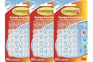 Command 3M Adhesivo Decoración Pinzas Transparente - Juego de 3 (60 Pinzas)