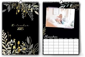 ‎PAPERLIONS Fotokalender 2025 zum Selbstgestalten I Edler Bastelkalender 2024, DIN A4 I Dunkles Design mit Goldenen Akzenten I DIY Kalender Fotos I Geschenk für Freunde, Eltern, Großeltern