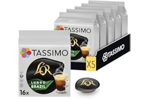 L'OR ESPRESSO Tassimo, 80 Dosettes L'OR Café Long Brésil, Compatibles avec les machines TASSIMO, 80 Cafés Longs Brésil, 5 packs de 16 dosettes, 100% Arabica