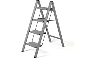 BOWEITI Trittleiter, Leiter Klappleiter, tragbare leichte Aluminium Sicherheits Stehleiter, Anti-Rutsch-Pedal Bis 330 Lbs Stufenleiter (Gray 4 Step)