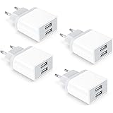 4-Pack Caricatore USB, 2.1A/5V Presa for iPhone 14 13 12 11 Pro Max XS XR X 8 7 6 6S Plus iPad Samsung Galaxy, 2 Port Spina S