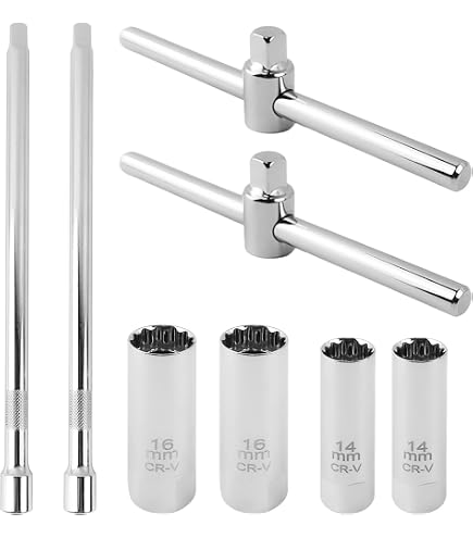 2 Douilles à Bougie 14mm/16mm Magnétiques - Voiture, Moto - Paroi Mince 3/8"
