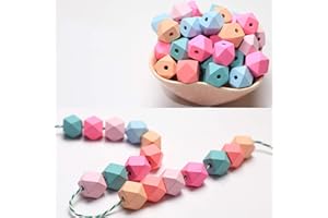 DAHI perlen 70stk holzperlen 15mm bunt holzkugeln gemischte holz perlen mit loch bastelnperlen für DIY Schmuck Herstellung (bunt-C/15mm-70stk)