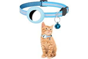 PF DOGGY PRENDRE SOIN DE LUI PF Doggy Collar de Gato para Airtag Reflectante Apple Air Tag Collar Gato Personalizado Ajustable Nailon con Campana y Cierre de Seguridad para Gatitos, Collar para Gato, Collar Azul y Gris