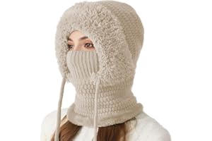 HOIDOKLY Bonnet 3 en 1 avec écharpe et masque, bonnet tricoté pour femme avec doublure en polaire