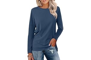 SCBFDI Long Sleeve Tshirt Women, Modest Gym Clothes for Women, Solid Color Fall Oversized Shirts School Long Sleeve Modern Blouses Slim Fits Soft Crewneck