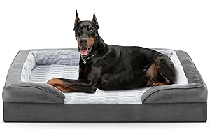 PAWK Panier Chien Grande Taille XXL Orthopédique, Memoire de Forme Lit pour Chien Dehoussable Lavable, Canapé Chiens Antidérapant Imperméable, 122x89x17 cm Gris