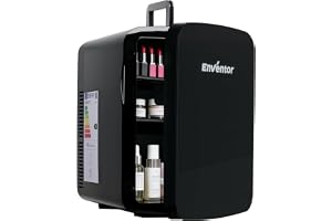Enventor Minikylskåp 15L, 220 V AC/12 V DC, bärbar, svart | Värme- och kyllägen, tyst litet kylskåp för kosmetika, kontor, so