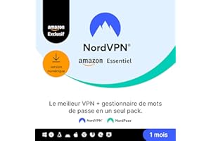 NordVPN Amazon Essentiel, 10 Appareils, 1 Mois, VPN et Gestionnaire de Mots de Passe, Code Numérique