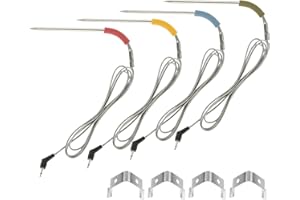 Bowarepro Set di 4 Sonde di Ricambio Compatibili Con Weber iGrill 2, Mini e 3 Termometri - Sonda per Barbecue da -30 °C a 300 °C (Verde, Blu, Rosso e Giallo)