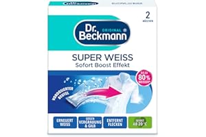 ‎DR. BECKMANN Dr. Beckmann Super Weiß | entfernt Grauschleier | hilft gegen Vergilbungen | die Wäsche wird wieder strahlend Weiß | 2 x 40 g