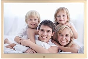 KASTISS Cadre photo numérique 12 pouces avec écran IPS HD, fente pour carte SD, diaporama, vidéo, musique (doré)