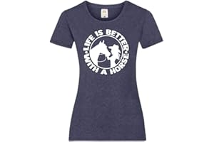 DCG PRINTWEAR Life is Better with A Horse Womens Ladyfit Tshirt Horse Jumping Riding Equestrian