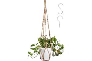 FonVan 1PC Colgador de Plantas, Macramé Colgador para Plantas Cuerda de Algodón, Planta Suspensión con Cuentas de Madera para Interior Exterior Pared Decoración, con Gancho en S y Gancho de Rosca