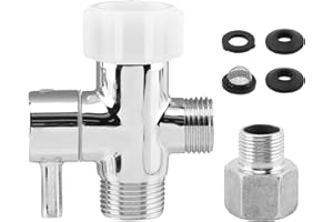 JIAKALAMO Bidet T Adapter with Shut Off Valve, 3 Way T Valve for Bidet 7/8'' X 7/8'' X 1/2'', Tee Connector Bidets Attachment for Toilet,T-Adapter with Washers for Handheld Toilet(Silver)