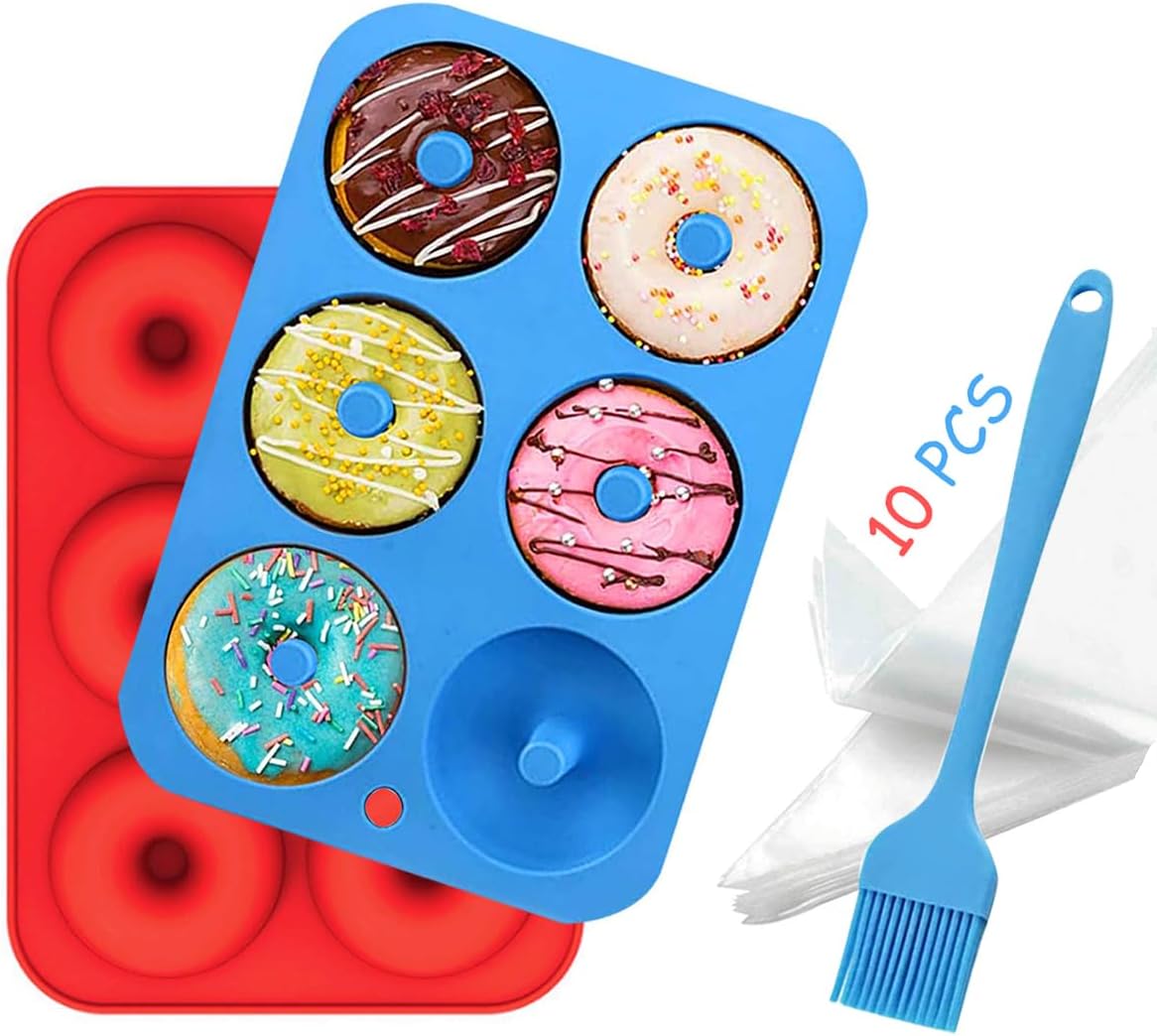 Aoibeely Molde para Donut de Silicona, 2 Piezas molde donuts,10 Piezas Bolsas de Pastelería, Solía ​​hacer para Pasteles, Galletas, Bagels, Muffins (C)