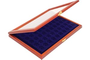 SAFE 5865 Teca espositore in vero legno per 60 tappi di champagne | intarsio di velluto blu reale | coperchio in vetro | completamente apribile | 375 x 260 x 30 mm