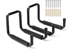 HOME COMPOSER Garage Schwerlasthaken Gummiert Schwarz, 2er Set Wandhaken Fahrradaufhängen Stahl 250 mm Wandmontage, 40 kg Belastbare Wandhalterung für Leiter, Schaufel, Werkzeug, Sportgeräte