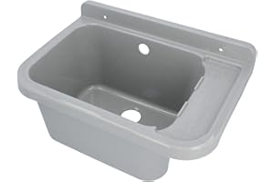 GENERISCH HYDROLAND Ausgussbecken Waschbecken mit Ablage & Überlauf 50 x 34 x 21 Grau | Komplett mit Siphon Kunststoff Ablaufgarnitur Spüle Waschtisch Spülbecken Wandmontage Handwaschbecken Gartenwaschbecken