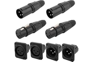 RUNCCI-YUN 4 Pezzi Connettore XLR a 3 Pin Maschio/Femmina, Spina Cavo Microfono, Presa Audio per Montaggio a Pannello Nero