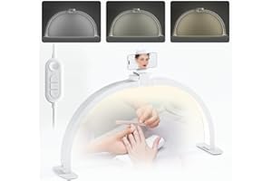 TOPDIRECT Lampe Demi Lune Onglerie, 23'' 42W Lampes Extension de Cils avec Support de Téléphone, Lampe de Bureau Demi-Lune pour Esthéticiennes, Techniciens des Ongles et Esthéticienne, 3000K-6500K (Blanc, 58CM)
