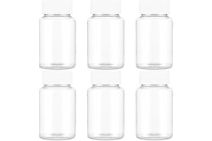 Sibba Clear Pill Bottle 6 Pcs Empty Medicine Organizers 150ML Jar Powder Box Storage Transparent Reagent Containers Plastic Dispenser Leak Proof Caps Receptacle for Toiletries Counter Labels