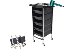 BAZARGAME Carrello da parrucchiere con 5 cassetti, carrello da lavoro, impilabile, barbiere, trolley, salone, parrucchiere, carrello, colore nero