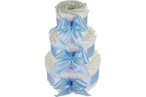 DUBISTDA -WINDELTORTEN- Gâteau de couches à personnaliser soi-même | Cadeau de naissance pour garçon fille neutre (3 étages, bleu)