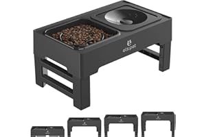 ELS PET Raised Dog Bowl, 2-in-1 Elevated Dog Bowl with Slow Feeder and Non-Spill Slow Water Bowl, 4 Height Adjustable Pet Dispenser with Stand for Small Medium Large Dog Cat