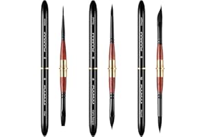 Fuumuui 3PCS Double-Ended Travel Sable Watercolour Paint Brushes with Pocket Size Leather Pouch Perfect for Watercolor Gouache Ink Painting