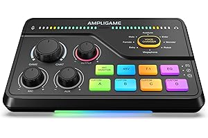 FIFINE RGB Gaming Audio Interface with XLR Preamp, 7.1ch Surround Sound Headphone Amp, EQ Modes, Voice Changer, Game/Chat Balance for Streaming, Living, Voice Chat, Audio Mixer - SC8